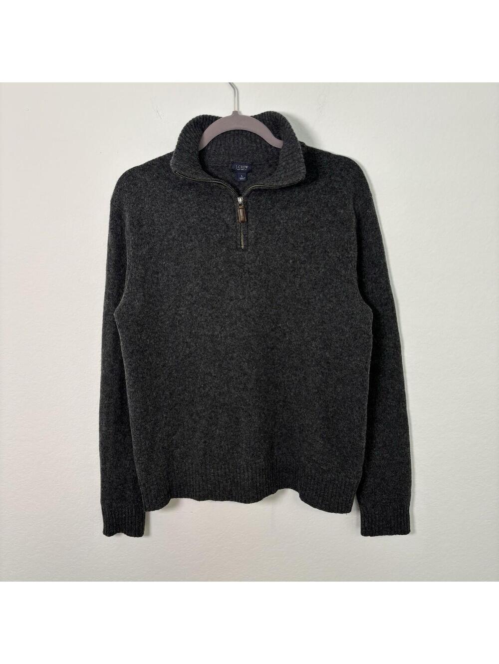 J. Crew 100% Lambs Wool Quarter Zip Dark grey Mens L Preppy Old Money Finance